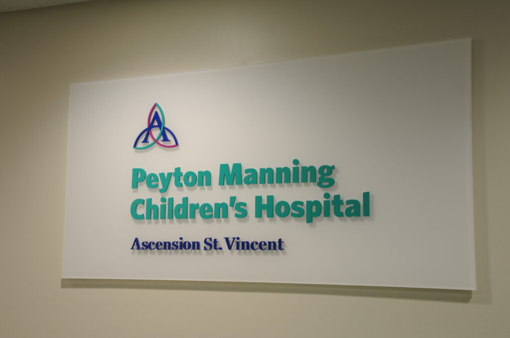 New sign outside the Peyton Manning Children’s Hospital Emergency Room for Children at St. Vincent Evansville 