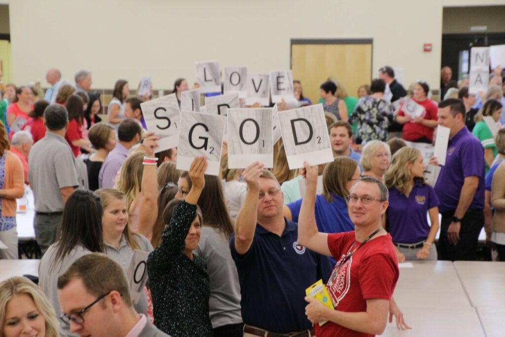 More than 500 Catholic teachers and administrators played an ice-breaker game: What’s my word? during the 2019-2020 Back-to-School gathering at Good Shepherd Parish.