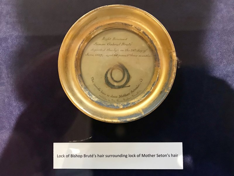 During their trip, our pilgrims visited several monuments in Washington, the Gettysburg National Battlefield and the Shrine of St. Elizabeth Ann Seton. There, Father Jason Gries took this photo of first-class relics of St. Elizabeth Ann and her spiritual director, Servant of God Bishop Simon Bruté. A lock of Bishop Bruté’s hair surrounds a lock of St. Elizabeth Ann’s hair. Photo by Father Jason Gries, special to The Message