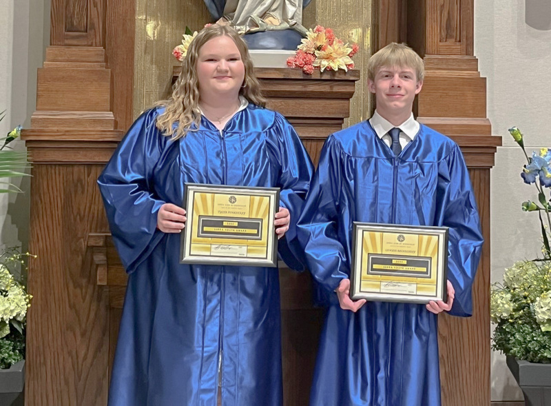 Youth Service Award honorees from St. Benedict Cathedral School in Evansville include Emma Early, left, and Benjamin Clements. Submitted photo